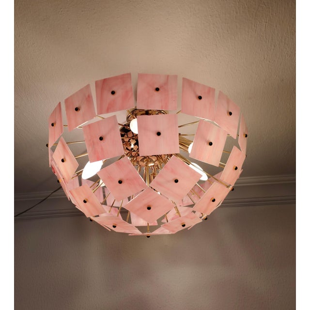 Pink Vitrail Glass Sputnik Flush Mount Chandelier Mid-Century Inspired Art Lighting For Sale - Image 11 of 11