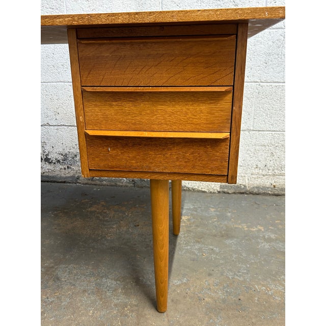 Danish Freestanding Mid Century Modern Oak Writing Desk 6 Drawers, 1960s For Sale - Image 4 of 8
