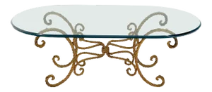 Twisted Wrought Iron Rope Gold Gilt Base Oval Racetrack Glass Top Coffee Table