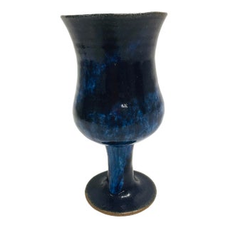 Mid-Century Blue Glazed Goblet For Sale