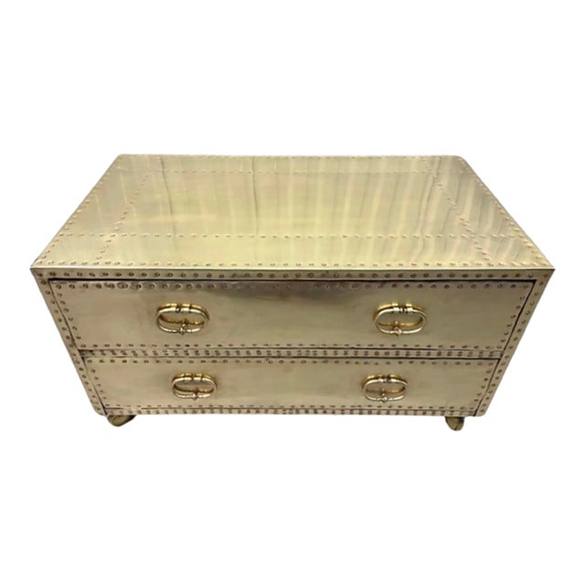 Sarreid Ltd. Campaign Style Brass Clad Coffee Table From Spain. For Sale