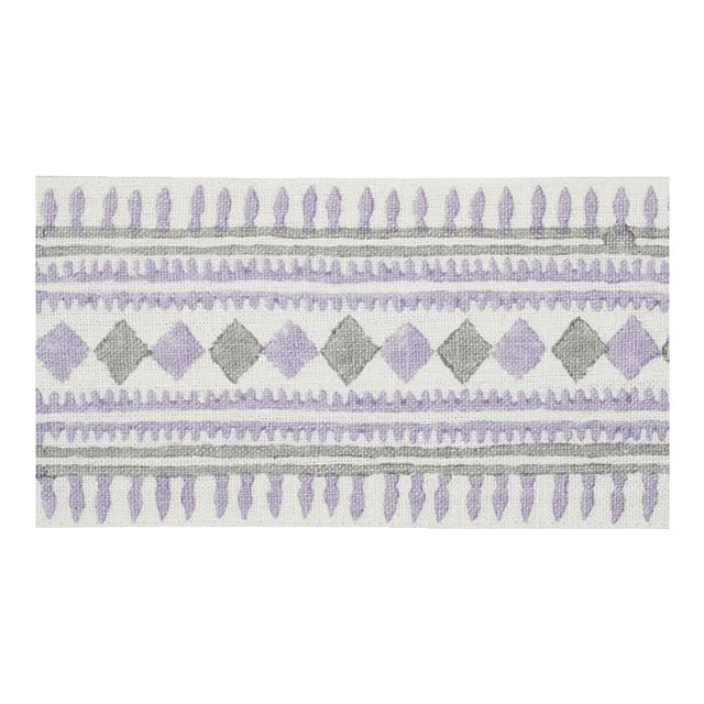 Sample - Schumacher Toula Hand Blocked Linen Tape in Lilac & Grey For Sale