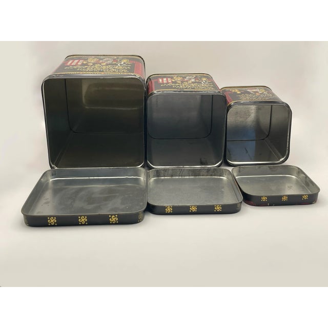 Mid 20th Century Asian Black & Gold Nesting Tins- A Set of 3 For Sale - Image 9 of 9