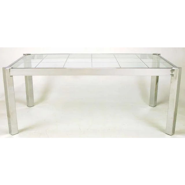 DIA - Design Institute America DIA Chrome & Incised Glass Canted Leg Dining Table For Sale - Image 4 of 7