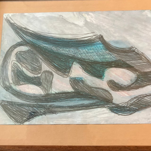 Original 6 x 8 pencil drawing/watercolor painting on paper unsigned Laid down on mat board Overall size with oak frame is...