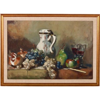 George Deem, George Deem Appropriation Oil Painting Still Life, fruits, Grapes, Pomegranates, 1965 For Sale