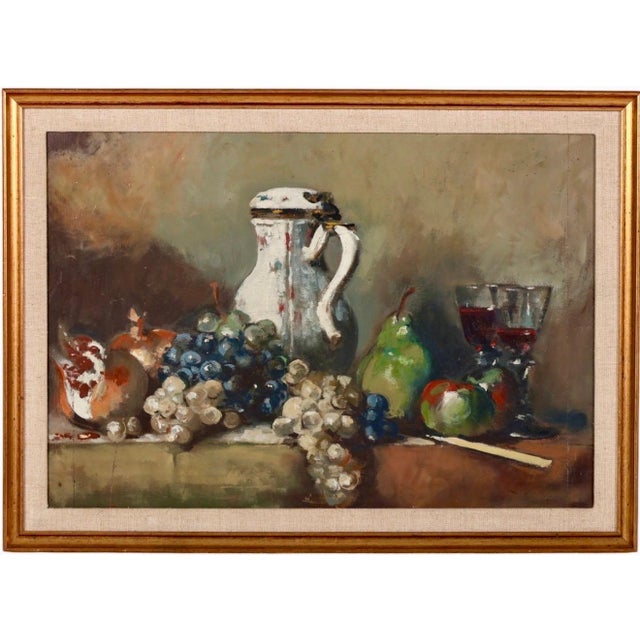 George Deem, George Deem Appropriation Oil Painting Still Life, fruits, Grapes, Pomegranates, 1965 For Sale