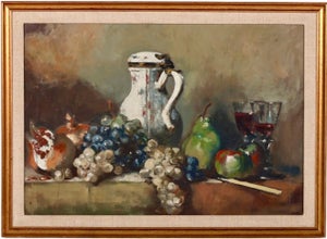 George Deem, George Deem Appropriation Oil Painting Still Life, fruits, Grapes, Pomegranates, 1965