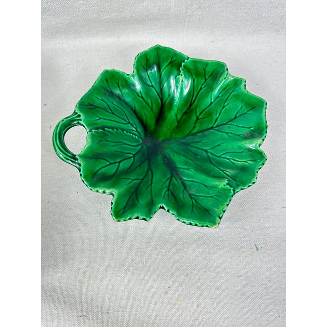 Antique Leaf Majolica Footed Dish For Sale - Image 4 of 11