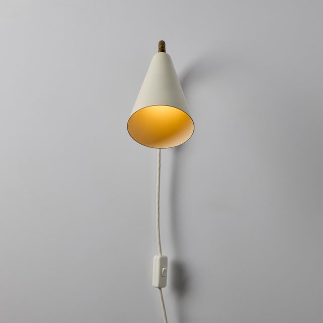 White 1960s Plug-in White Conical Brass & Metal Wall Lamps Attributed to Hans Agne Jakobsson - a Pair For Sale - Image 8 of 17