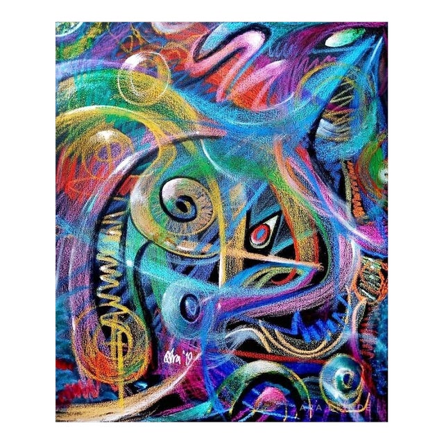 "Boy Who Cried Wolf", Acrylic and Oil Pastel on Canvas Painting by Ara Deinde For Sale