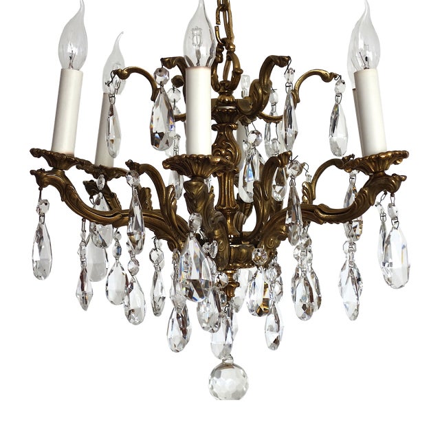 Palwa Brass Lead Crystal Six Liight Chandelier 6 Lights from Palwa, 1960s For Sale