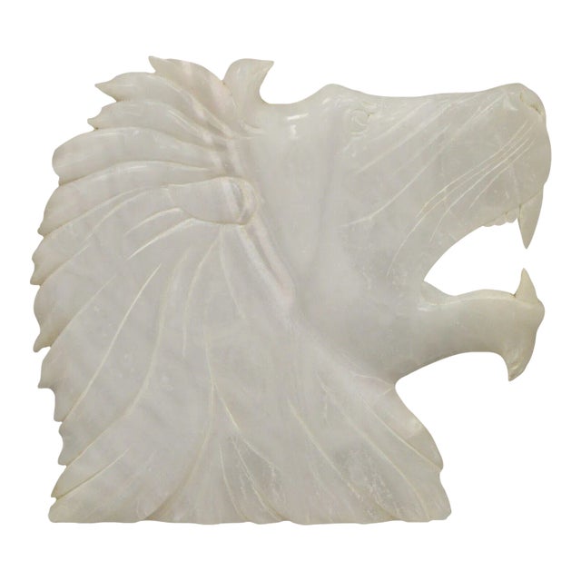 Vintage Italian Carved White Alabaster Lion Head Sculpture Statue Figure (B) For Sale
