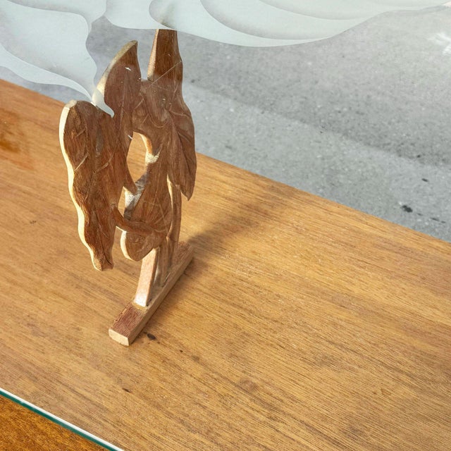 Restored Hand Carved Hawaiian Koa Wood 2 Tiered Coffee Table W/ Glass Table For Sale - Image 9 of 9