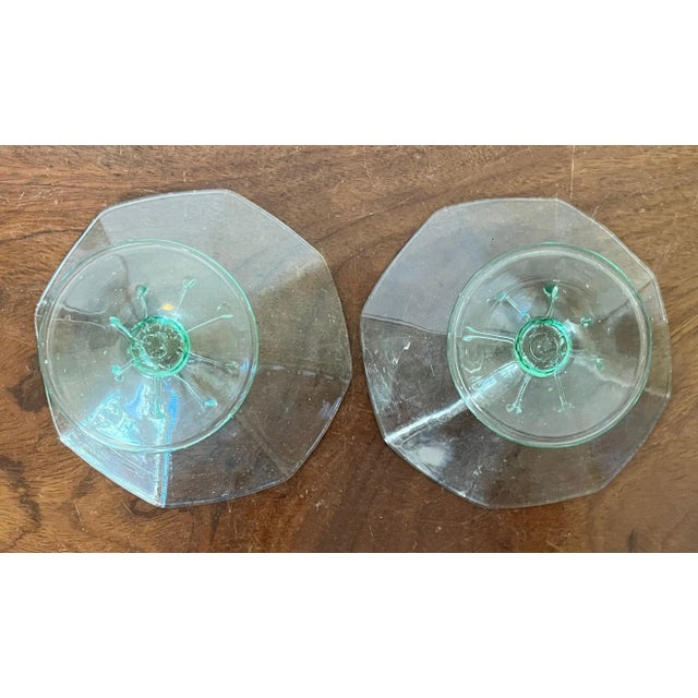 Early 20th Century Antique 1920 American Art Glass Light Green Lily Pad Footed Bowls- Set of 2 For Sale - Image 5 of 13