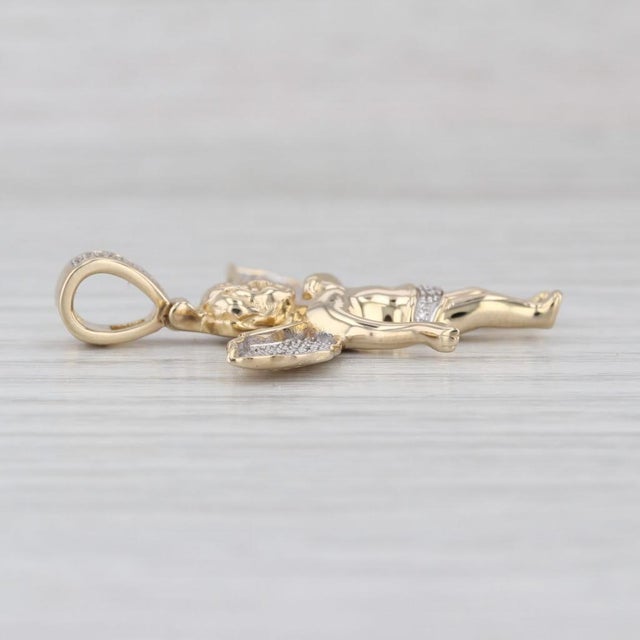 0.10ctw Diamond Guardian Angel Cheurb Pendant 10k Yellow Gold For Sale - Image 4 of 5