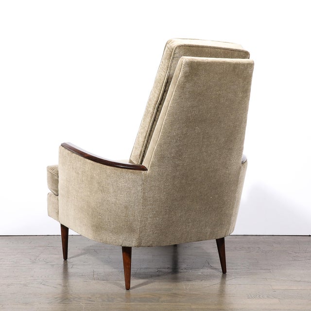 Mid-Century Walnut & Smoked Taupe Mohair Curved Arm Lounge Chair & Ottoman For Sale - Image 15 of 18