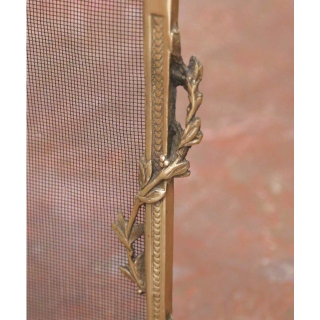 Mid-Century French Louis XVI Brass Fireplace Screen With Mesh Panel For Sale - Image 10 of 12