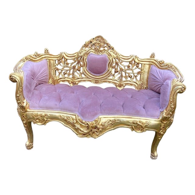 Late 20thC French Louis XVI Rose Velvet Gilt Beech Settee For Sale