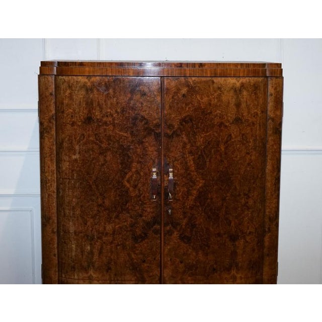 English Art Deco Burr Walnut 2-Door Wardrobe with Shelves, 1930s For Sale - Image 5 of 18
