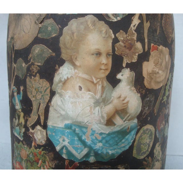 Scrap Decoupage Earthenware Jug Victorian Folk Art For Sale - Image 10 of 13