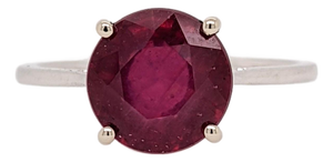3.8ct Beautiful Red Ruby Ring in Solid 14k White Gold Round 9mm | Solitaire Ring, Size 6.75