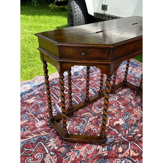 Early 20th Century Antique English Charles II Style Barley Twist Writing Desk For Sale - Image 5 of 12