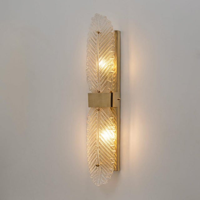 2000 - 2009 Graniglia Murano Glass and Brass Leaf Sconces, 2000, Set of 2 For Sale - Image 5 of 10