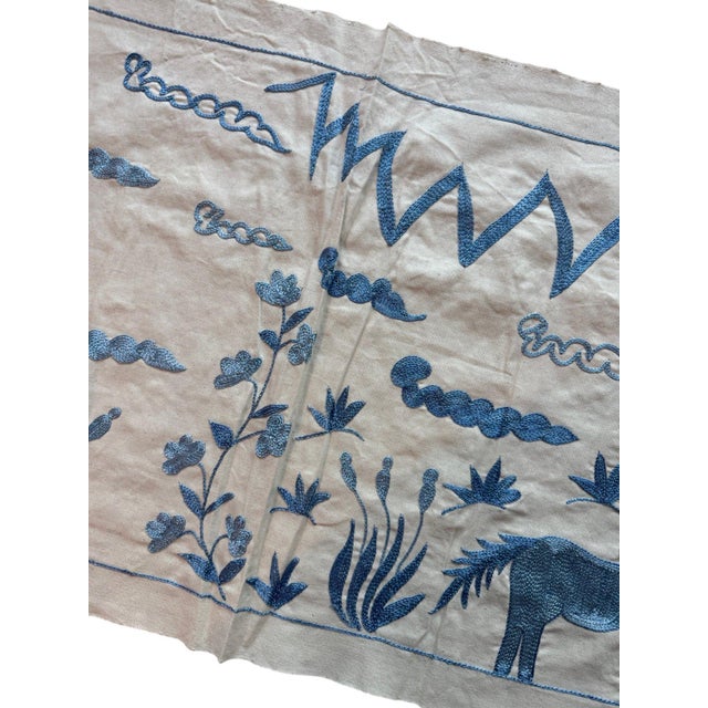 1960s Blue Horse Suzani Wall Hanging, Mountains For Sale - Image 5 of 6