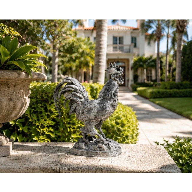 Vintage French Country Style Cast Iron Rooster Garden Statue For Sale - Image 12 of 12