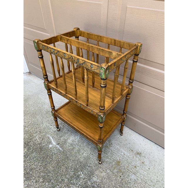 A gorgeous French country or English traditional Canterbury book stand or magazine rack In the manner of Baker Furniture...