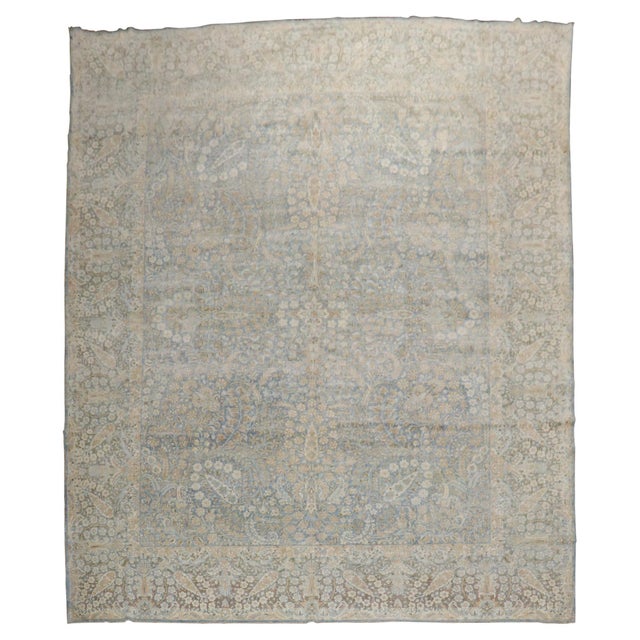 Fancy Light Blue Antique Persian Kerman Room Size Rug For Sale - Image 15 of 18