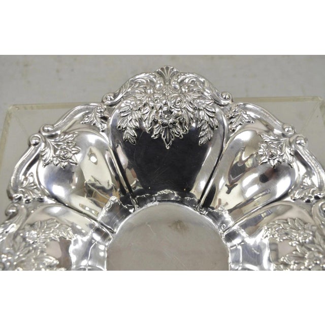 Early 20th Century Early 20th Century Victorian Silver Plated Floral Repousse Trinket Dish Serving Fruit Bowl Platter For Sale - Image 5 of 11