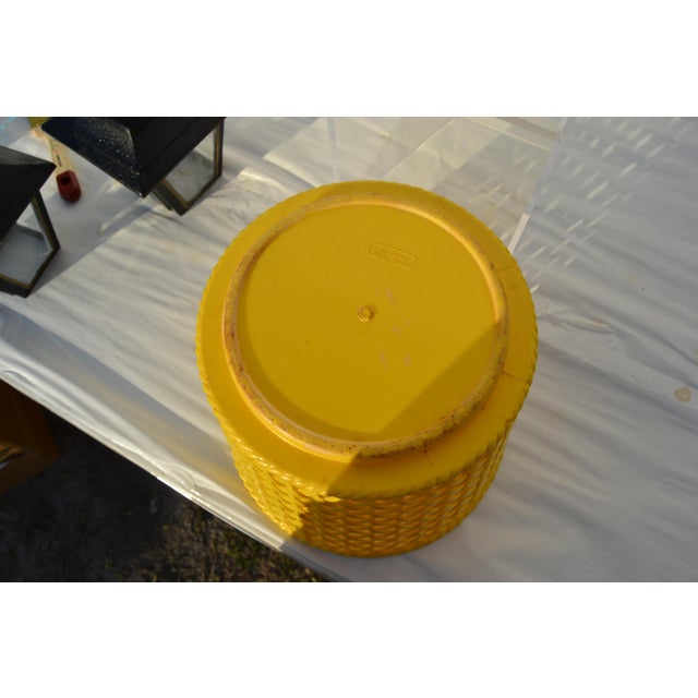1970s Faux Basket Weave Yellow Plastic Wastebasket For Sale - Image 4 of 9