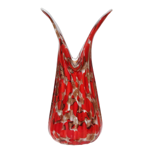 Murano Fratelli Toso Vintage Bright Red Copper Aventurine Flecks Italian Art Glass Flared Rim Flower Vase