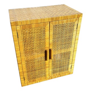 Vintage Boho Chic Wicker Cabinet For Sale