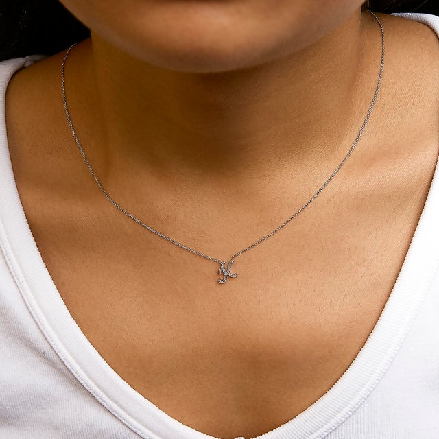 10K White Gold Diamond Accent "K" Initial Script Style Pendant Necklace For Sale - Image 4 of 5