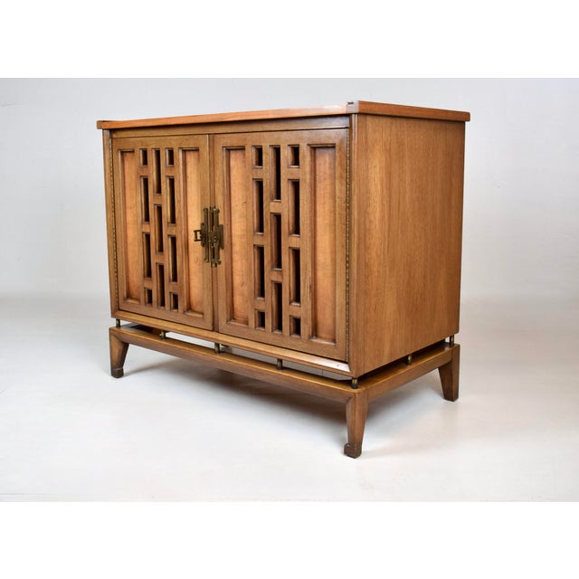 1960s 1960's Walnut Floating Commode Sideboard With Open Fretwork Doors For Sale - Image 5 of 11