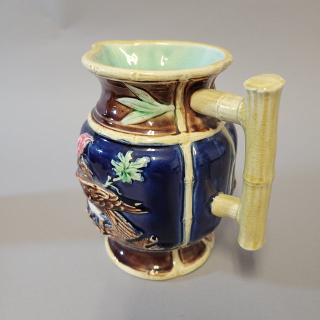 Traditional Late 19th Forester Majolica Cobalt Blue Pitcher With Vulture Bird For Sale - Image 3 of 7