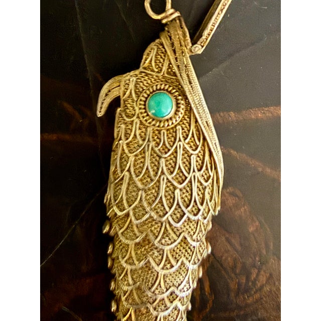 1910s Antique Silver Articulated Koi Fish Pomander Pendant With Turquoise Eyes For Sale - Image 5 of 12