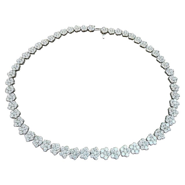 Silver Floret Pave Set 30 Ct Diamond , Vs1, E Color, Cluster Necklace in Platinum, 15" For Sale - Image 8 of 8