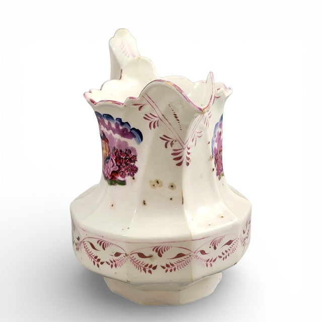 Pearlware Lustre Jug with Purple Pastoral Transfer Scene from Staffordshire, 1825-1840 For Sale - Image 3 of 10