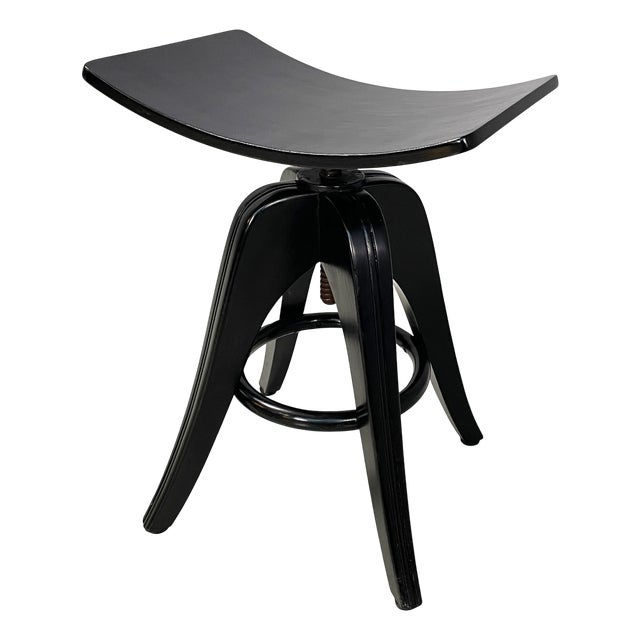 Italian Art Deco Black Wooden Stool, Early 1900s For Sale