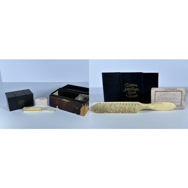 Wood Antique Dennison's Jewelry Cleaning Kit: Dovetail Leather Box For Sale - Image 7 of 10