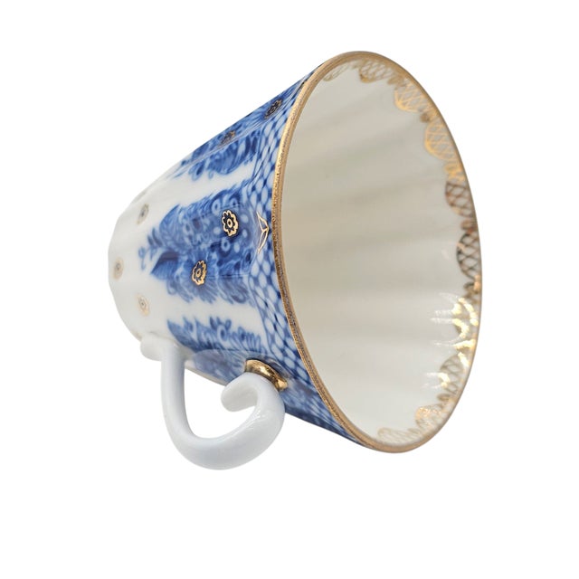 1990s Lomonosov Bridesmaid Basket Cobalt Porcelain Teacup and Saucer For Sale In San Francisco - Image 6 of 15