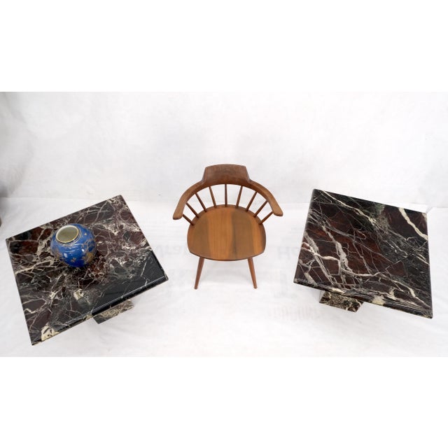 Mid 20th Century Pair of Square Black & Dark Red & White Veins Marble Side End Tables Stands Mint For Sale - Image 5 of 13
