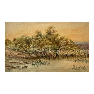 Early 20th Century Attributed to Frank Henry Mason Marshland Reeds Trees Original Watercolor Landscape For Sale