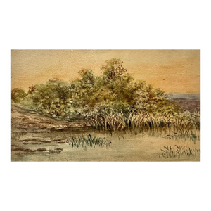 Early 20th Century Attributed to Frank Henry Mason Marshland Reeds Trees Original Watercolor Landscape