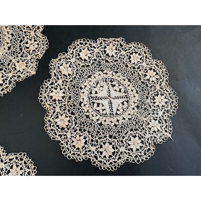 Textile Antique Victorian Lace Doily Table Mat Cocktail Napkins - Set of 5 For Sale - Image 7 of 16