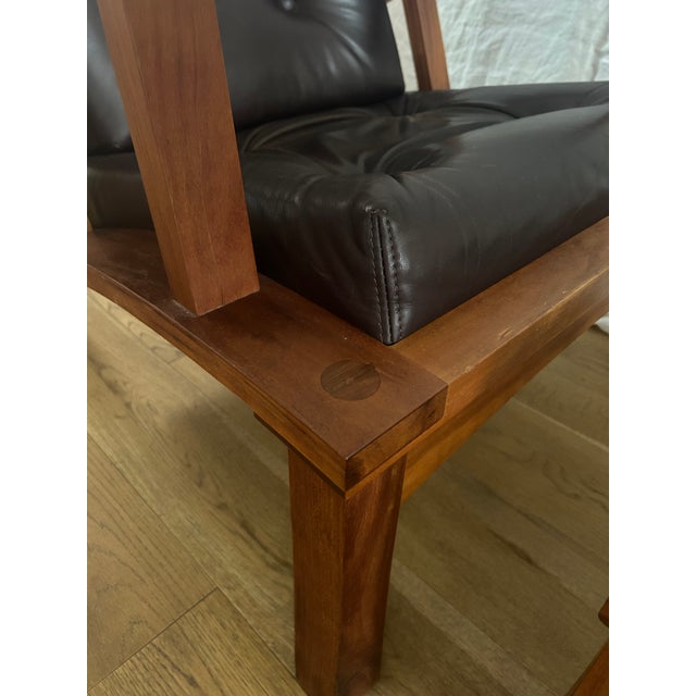 Thomas Moser Cherry Wood & Leather Lounge Chair With Ottoman For Sale - Image 9 of 12